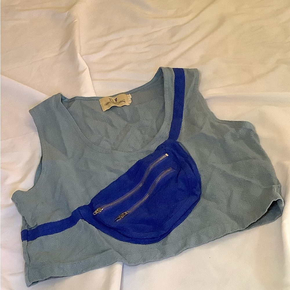 🛍️SOLD🛍️ Stylish Blue Crop Top with Functioning Bag
